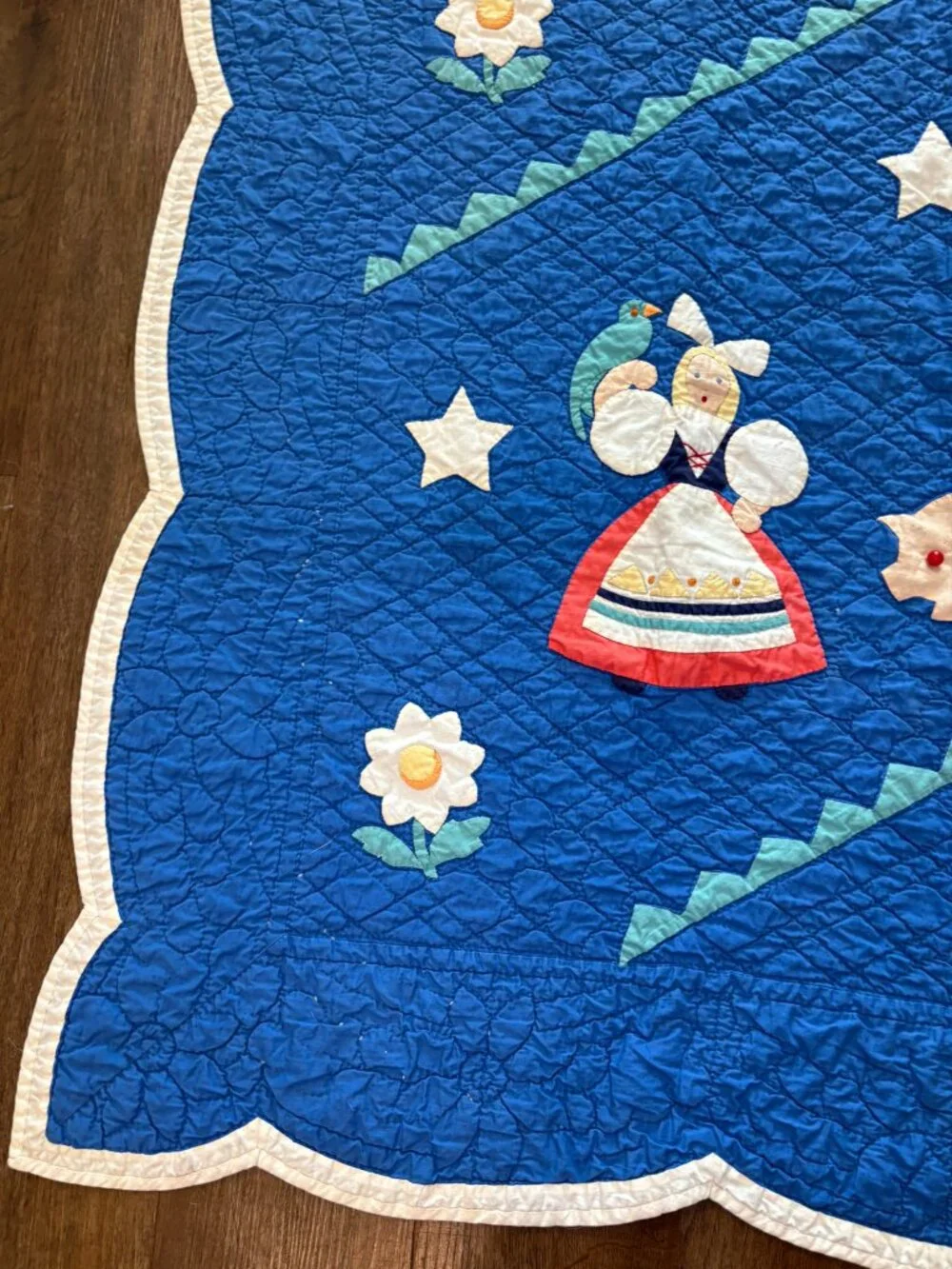 Antique 1930s Applique Quilt Dutch Folk Art Child Nursery Handmade 44x67 Gift
